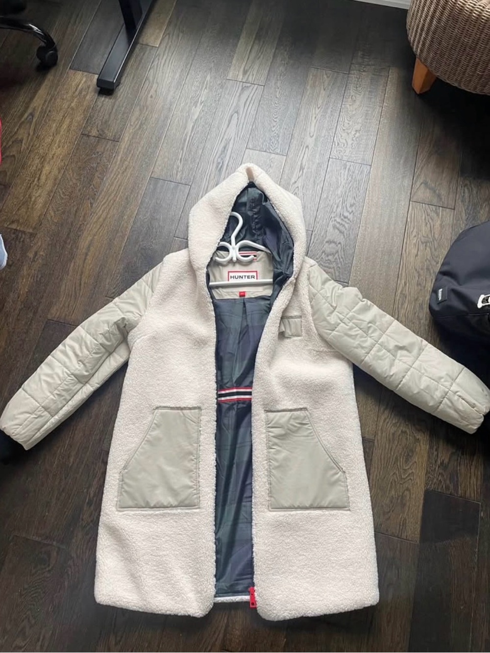 Hunter Cream Sherpa Hooded Coat with Quilted Sleeves